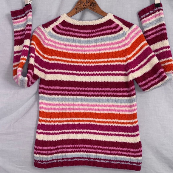 Gap Multi-Colored Pink, Purple, Blue, Orange & White Stripe Fuzzy Sweater in XXL - Picture 5 of 12